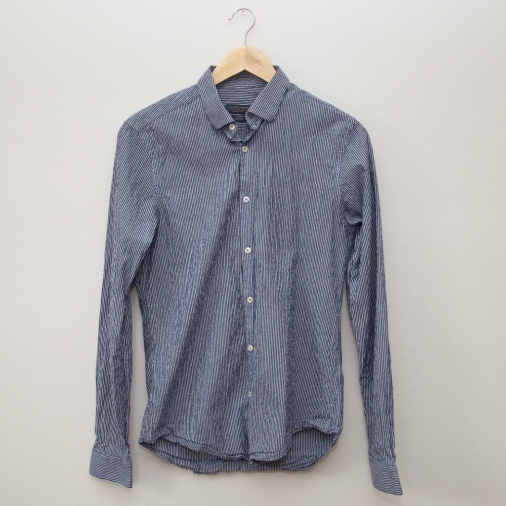 Zara striped slim fit button down shirt